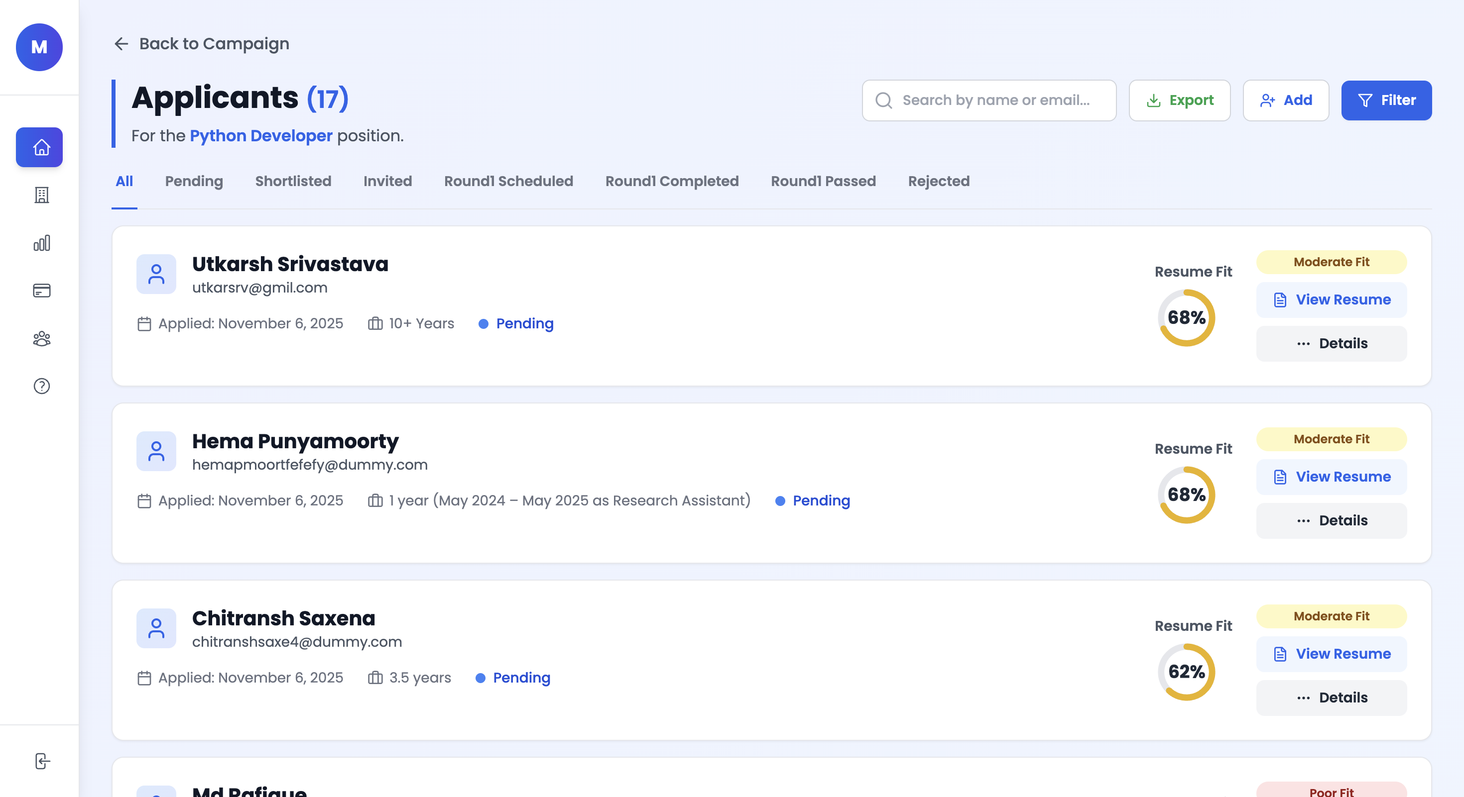 Applicants Page and Analysis